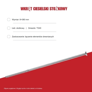 Wkręty konstrukcyjne B.PRO stożkowe 8x360 TX40 50szt